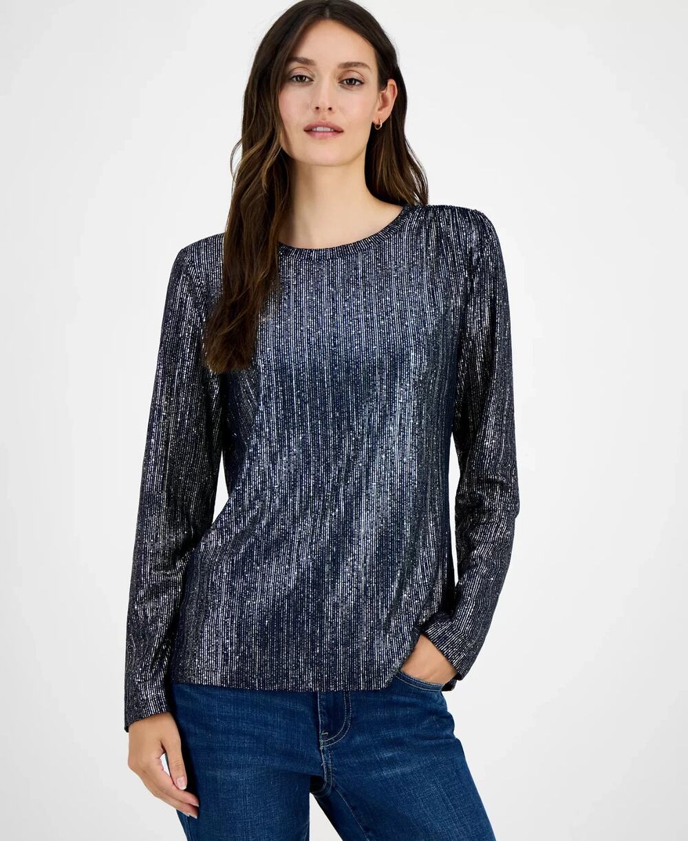 Tommy Hilfiger Top Womens XL Multicolor Metallic Plisse Ribbed Knit Cocktail NWT